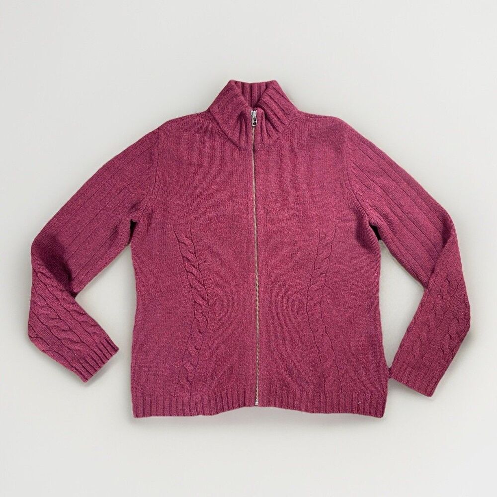 Vtg Y2K Eddie Baurer 100% Lambs Wool Zip Up Collared Cardigan Women’s M